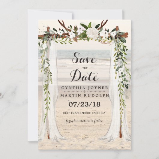 Strand Arbor Huwelijk Save the Date Uitnodiging (Voorkant)