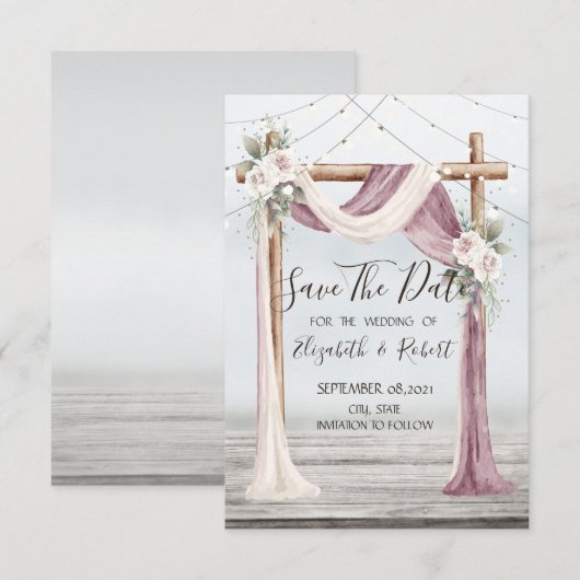 Strand Arbor Snoerlichten Save The Date (Voorkant / Achterkant)