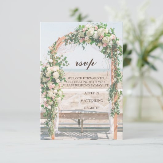 Strand Arbor Sunset RSVP Trouwkaart (Staand voorkant)