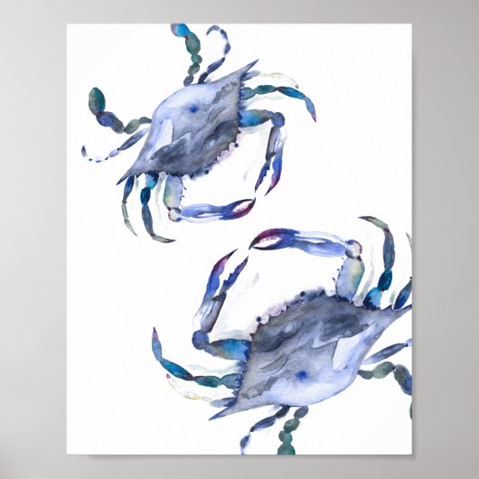 Strand Art Waterverf Kustblauwe krab Poster (Voorkant)