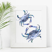 Strand Art Waterverf Kustblauwe krab Poster