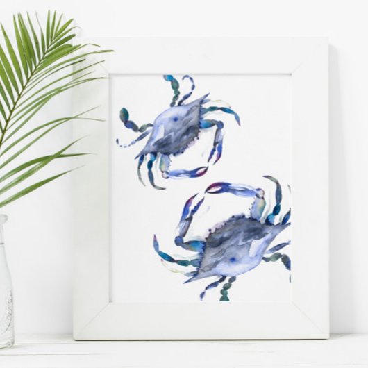 Strand Art Waterverf Kustblauwe krab Poster