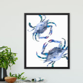 Strand Art Waterverf Kustblauwe krab Poster