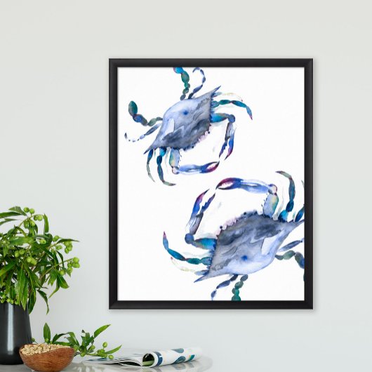 Strand Art Waterverf Kustblauwe krab Poster