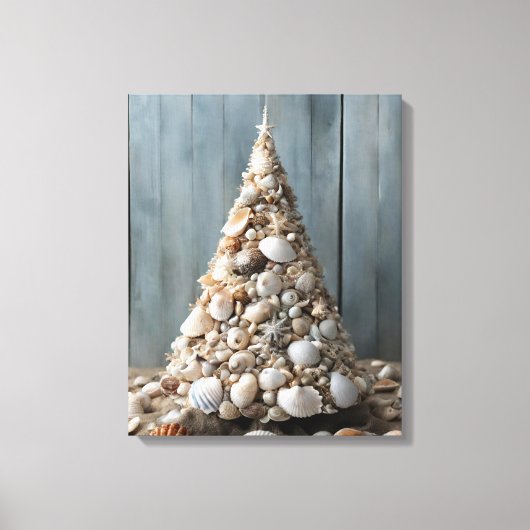 Strand Art Zeeschelpen Kustkerstboom Decor Canvas Afdruk (Voorkant)
