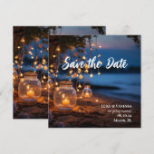 Strand avond sprookjesachtige verlichting bestemmi save the date (Voorkant / Achterkant)