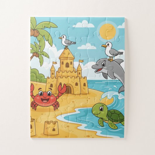 Strand Avontuur Kinderpuzzel | Oceandieren Leren Legpuzzel (Verticaal)