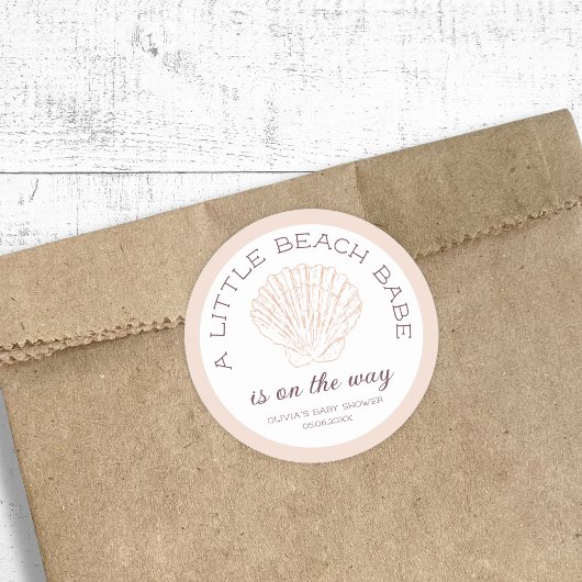 Strand Babe Meisje Baby shower Gepersonaliseerd Ronde Sticker