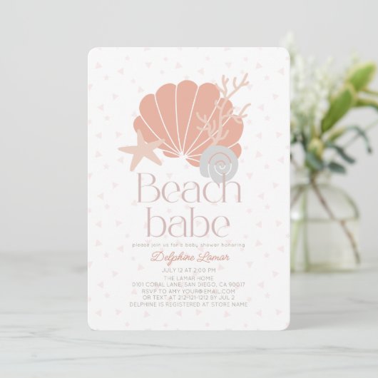 Strand Babe Seashell Roze Meisje Baby shower Kaart (Staand voorkant)