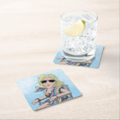 Strand Babe Vierkant Papier Onderzetter (Insitu)