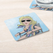 Strand Babe Vierkant Papier Onderzetter (Schuin)