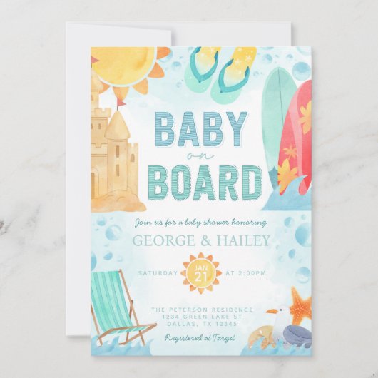Strand Baby aan boord Baby shower Uitnodiging (Voorkant)