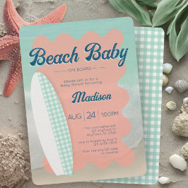 Strand Baby aan boord Coral Mint Gingham Baby show Kaart