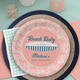 Strand Baby aan boord Coral Surfboard Baby shower Papieren Bordje