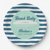 Strand Baby aan boord Navy Stripes Mint Baby showe Papieren Bordje (Voorkant)