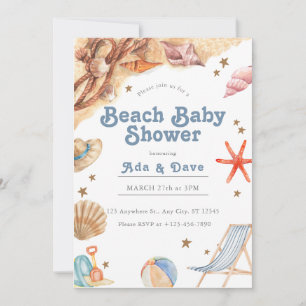 Strand Baby Boy Baby shower Uitnodiging Waterverf