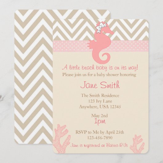 Strand Baby Seahorse Baby shower Uitnodiging (Voorkant / Achterkant)