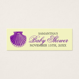 Strand Baby shower Favor Tag Scallop Shell Paarse Mini Visitekaartjes