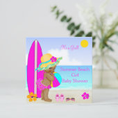 Strand Baby Shower Meisje Roze Teal Blauwe Etnisch Kaart (Staand voorkant)