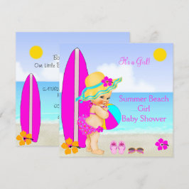 Strand Baby Shower Meisje Roze Teal Blauwe Zonneho Kaart