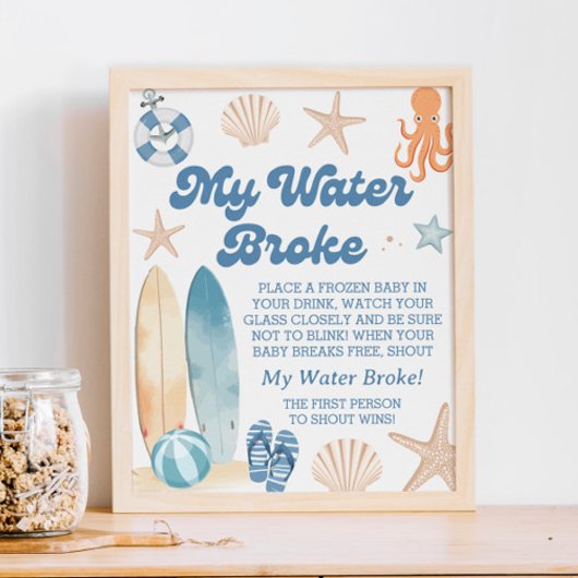 Strand Baby shower Mijn Water Broke spel Poster