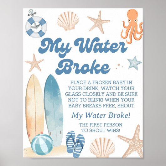 Strand Baby shower Mijn Water Broke spel Poster (Voorkant)