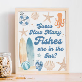 Strand Baby shower Raad eens hoeveel vissen spelen Poster