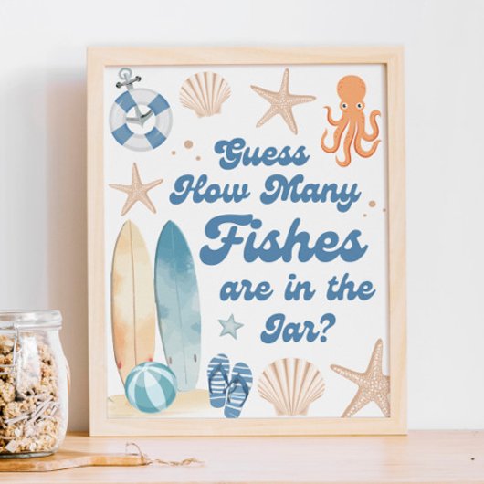 Strand Baby shower Raad eens hoeveel vissen spelen Poster