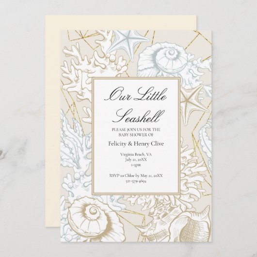 Strand Baby shower Seashell Nautische Oceaan Kaart (Voorkant / Achterkant)