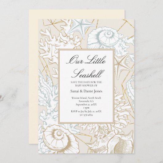 Strand Baby shower Seashell Nautische Oceaan Save The Date (Voorkant / Achterkant)