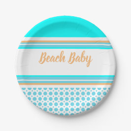 Strand Baby Streeppatroon Oranje Aqua Blauw Feest Papieren Bordje