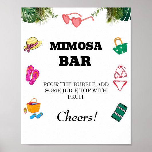 Strand Bachelorette Mimosa Bar Tafelbord Poster (Voorkant)