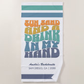 Strand Bachelorette Party Groovy Retro bruidsmeisj Strandlaken (Voorkant)