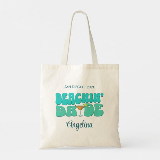 Strand Bachelorette Party Groovy Vrijgezellenfeest Tote Bag (Achterkant)