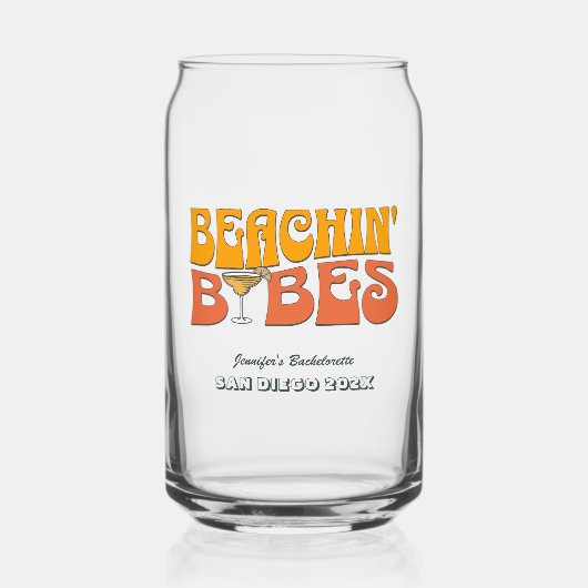Strand Bachelorette Party Retro Beachin Babes Blikvorm Glas (Voorkant)