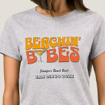 Strand Bachelorette Party Retro Beachin Babes T-shirt<br><div class="desc">Maak een plons op uw aankomende vrijgezellenfeest met deze prachtige strand vrijgezellenfeest gepersonaliseerde t-shirts. Of je nu een stranduitstap, een meisjesvakantie of een beste vriendenvakantie viert, deze custom beach bachelorette party t-shirts zijn de perfecte aanvulling op je onvergetelijke uitje. Voeg een persoonlijk tintje toe aan je vrijgezellenfeestkleding met tekstopties. Stel...</div>