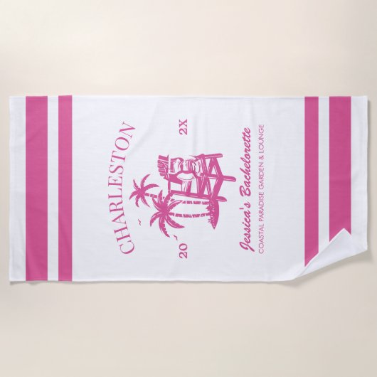 Strand Bachelorette Party Roze Aangepaste Bruidsme Strandlaken (Voorkant)