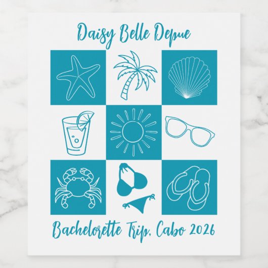 Strand Bachelorette Turquoise Wijn Etiket (Enkel label)