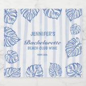 Strand BACHELORETTE Whimsical Blauwe gestreepte Sparkling Wijnetiket (Enkel label)