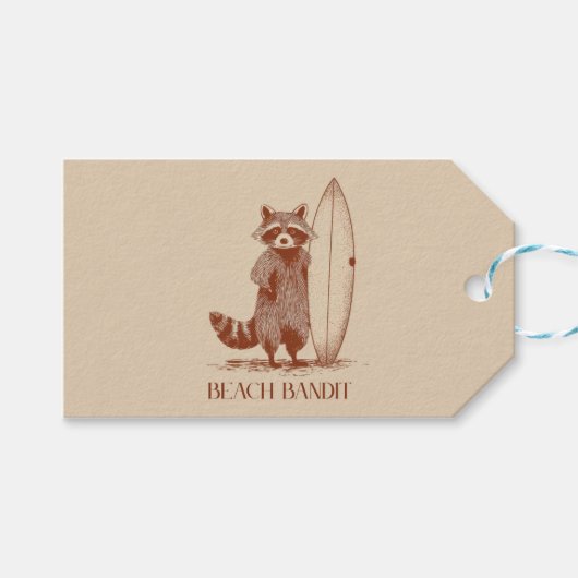 Strand Bandiet Wasbeer Surfer – Grappige Vintage Cadeaulabel (Voorkant (Horizontaal))