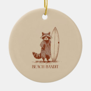 Strand Bandiet Wasbeer Surfer – Grappige Vintage Keramisch Ornament