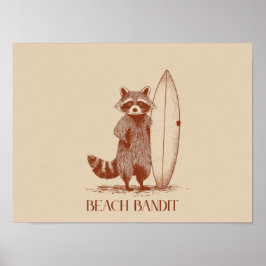 Strand Bandiet Wasbeer Surfer – Grappige Vintage Poster