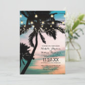  strand Beach Beach Tree Twinkle Lights Weddenscha Kaart (Staand voorkant)