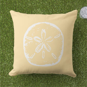 Strand beige en witte zanddollarschelp buitenkussen