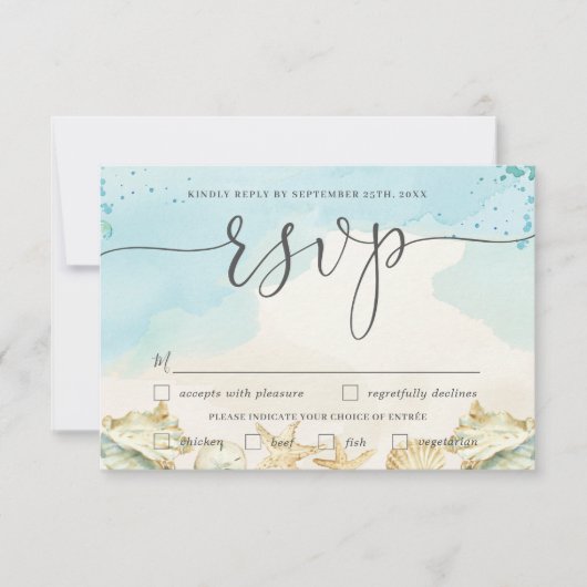Strand Bestemming Bruiloft Maaltijd Keuze RSVP-kaa RSVP Kaartje (Voorkant)