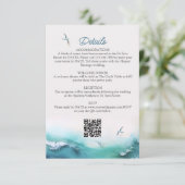 Strand Bestemming Details QR Code Bruiloft Informatiekaartje (Staand voorkant)