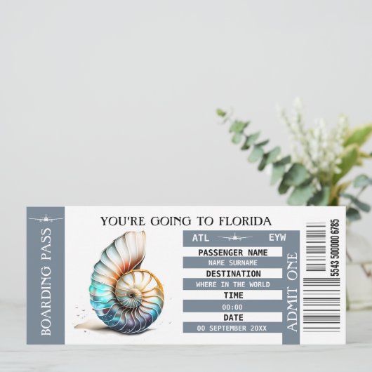 Strand bestemming instapkaart ticket shell kaart (Staand voorkant)