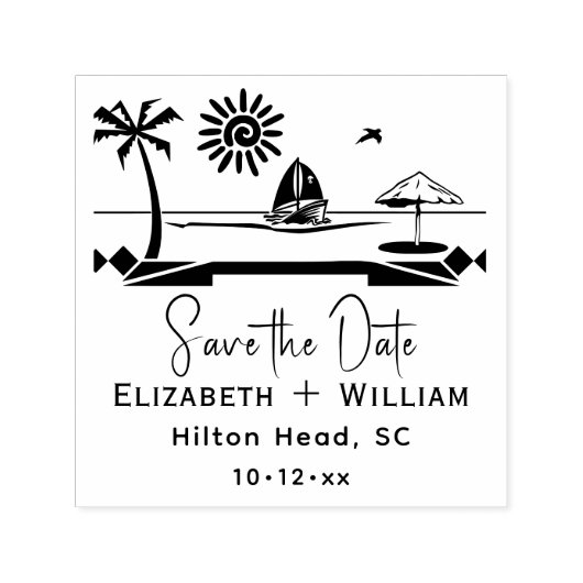 Strand Bestemming Koppel Bruiloft Save the Date Zelfinktende Stempel (Design)