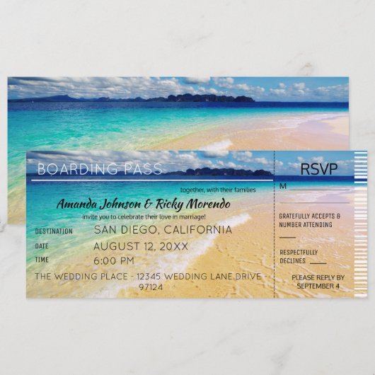 Strand Bestemming Trouw RSVP Kaart (Voorkant / Achterkant)