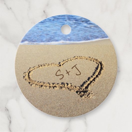 Strand Bestemming Trouwdag Zand Hart Initialen Bedankjes Labels (Voorkant)